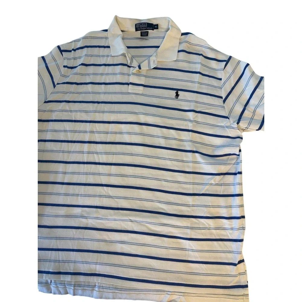 Polo Ralph Lauren Mens Striped‎ Short Sleeve Polo Shirt Blue White XL